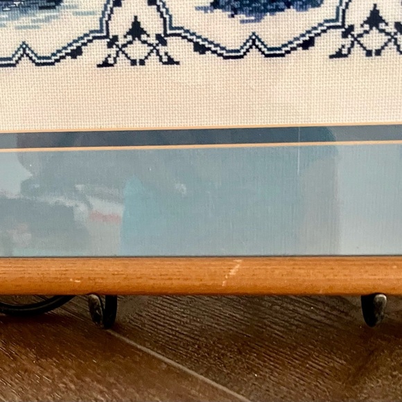Vintage Framed Blue and White Embroidered Art - Picture 7 of 15